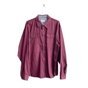 Wrangler Mens Button Down Shirt Western Cotton Long Sleeve Burgundy 3XL